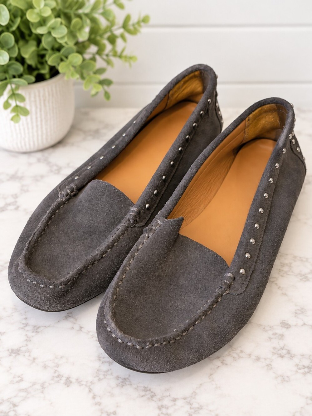 Woman's Calvin Klein Gray Suede Slip-On Loafers - Size 7
